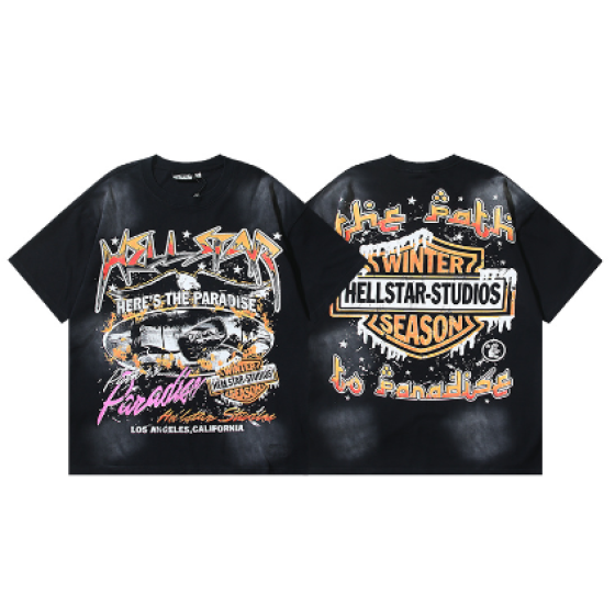 Hellstar Washed Retro Trendy Print Short-Sleeve T-Shirt